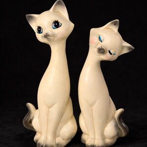 🐱 Mid-Century Modern Siamese Cat Figurine Pair • Vintage Japan • Tall Ceramic